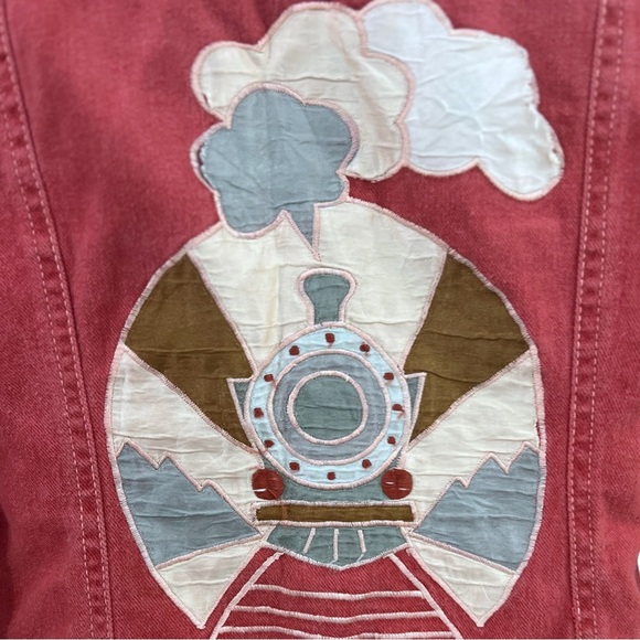 Roncelli Vintage 1970s Novelty Train Appliqué Denim Jacket Top Wearable Art Sz S - Picture 9 of 16